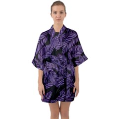 Tropical Leaves Purple Quarter Sleeve Kimono Robe by snowwhitegirl