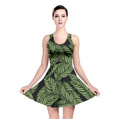 Tropical Leaves On Black Reversible Skater Dress