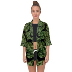 Tropical Leaves On Black Open Front Chiffon Kimono by snowwhitegirl