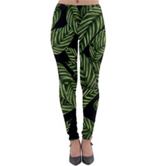 Tropical Leaves On Black Lightweight Velour Leggings by snowwhitegirl