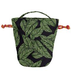 Tropical Leaves On Black Drawstring Bucket Bag by snowwhitegirl