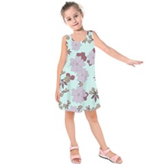 Vintage Floral Lilac Pattern Kids  Sleeveless Dress