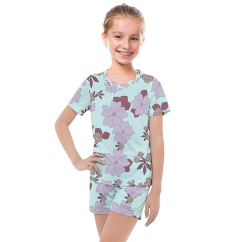 Vintage Floral Lilac Pattern Kids  Mesh Tee And Shorts Set by snowwhitegirl