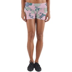 Vintage Floral Lilac Pattern Pink Yoga Shorts by snowwhitegirl