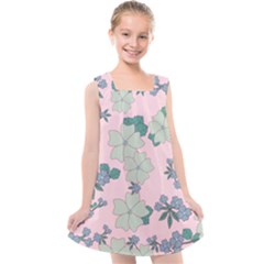 Vintage Floral Lilac Pattern Pink Kids  Cross Back Dress