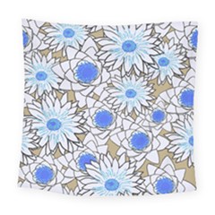 Vintage White Blue Flowers Square Tapestry (large)