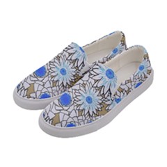 Vintage White Blue Flowers Women s Canvas Slip Ons by snowwhitegirl