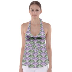 Vintage Scallop Violet Green Pattern Babydoll Tankini Top