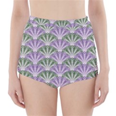 Vintage Scallop Violet Green Pattern High-waisted Bikini Bottoms