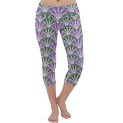 Vintage Scallop Violet Green Pattern Capri Yoga Leggings by snowwhitegirl