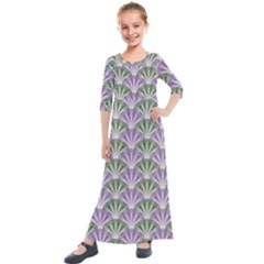 Vintage Scallop Violet Green Pattern Kids  Quarter Sleeve Maxi Dress by snowwhitegirl