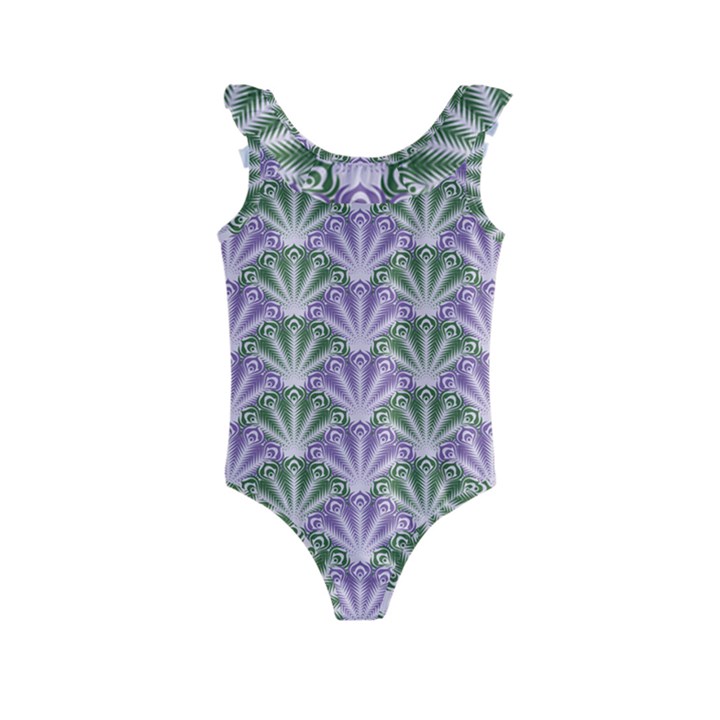 Vintage Scallop Violet Green Pattern Kids  Frill Swimsuit