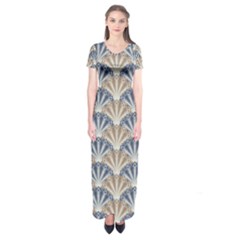 Vintage Scallop Beige Blue Pattern Short Sleeve Maxi Dress by snowwhitegirl