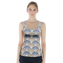 Vintage Scallop Beige Blue Pattern Racer Back Sports Top