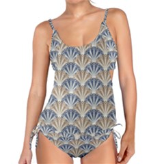 Vintage Scallop Beige Blue Pattern Tankini Set