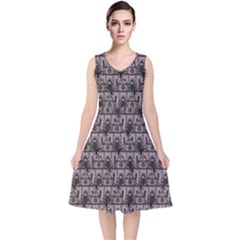 Gothic Church Pattern V-Neck Midi Sleeveless Dress 