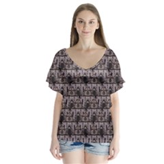 Gothic Church Pattern V-Neck Flutter Sleeve Top