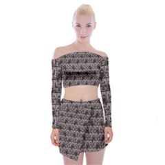 Gothic Church Pattern Off Shoulder Top with Mini Skirt Set