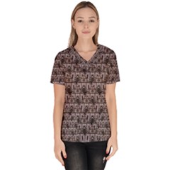 Gothic Church Pattern Women s V-Neck Scrub Top