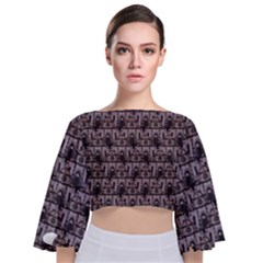 Gothic Church Pattern Tie Back Butterfly Sleeve Chiffon Top