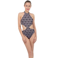 Gothic Church Pattern Halter Side Cut Swimsuit