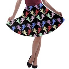 Colorful Cherubs Black A-line Skater Skirt