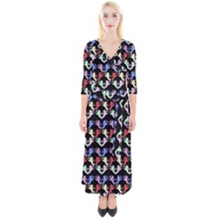 Colorful Cherubs Black Quarter Sleeve Wrap Maxi Dress