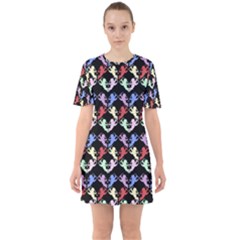 Colorful Cherubs Black Sixties Short Sleeve Mini Dress