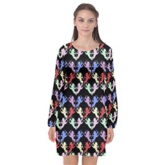 Colorful Cherubs Black Long Sleeve Chiffon Shift Dress 