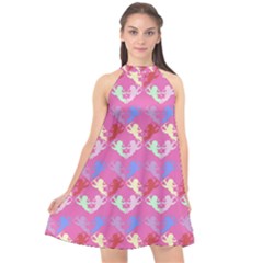 Colorful Cherubs Pink Halter Neckline Chiffon Dress 