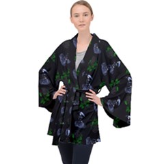 Gothic Girl Rose Black Pattern Velvet Kimono Robe by snowwhitegirl