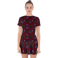 Gothic Girl Rose Red Pattern Drop Hem Mini Chiffon Dress by snowwhitegirl