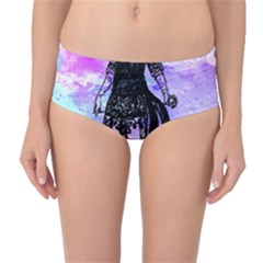 Vintage Girl Abstract Watercolor Mid-waist Bikini Bottoms