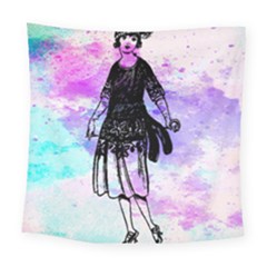 Vintage Girl Abstract Watercolor Square Tapestry (large)