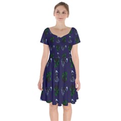 Gothic Girl Rose Blue Pattern Short Sleeve Bardot Dress