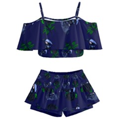 Gothic Girl Rose Blue Pattern Kids  Off Shoulder Skirt Bikini by snowwhitegirl