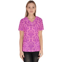 Victorian Paisley Pink Women s V-neck Scrub Top