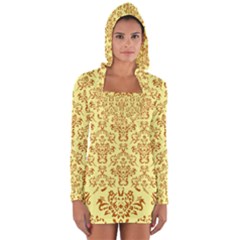 Victorian Paisley Yellow Long Sleeve Hooded T-shirt