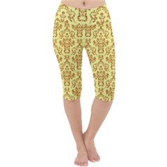 Victorian Paisley Yellow Lightweight Velour Cropped Yoga Leggings by snowwhitegirl