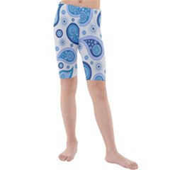 Retro Paisley Blue Kids  Mid Length Swim Shorts by snowwhitegirl