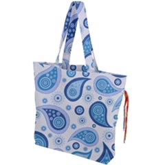 Retro Paisley Blue Drawstring Tote Bag by snowwhitegirl