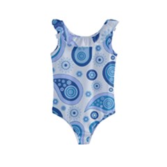 Retro Paisley Blue Kids  Frill Swimsuit by snowwhitegirl