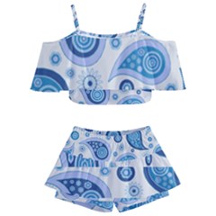 Retro Paisley Blue Kids  Off Shoulder Skirt Bikini by snowwhitegirl