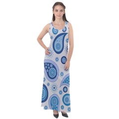 Retro Paisley Blue Sleeveless Velour Maxi Dress