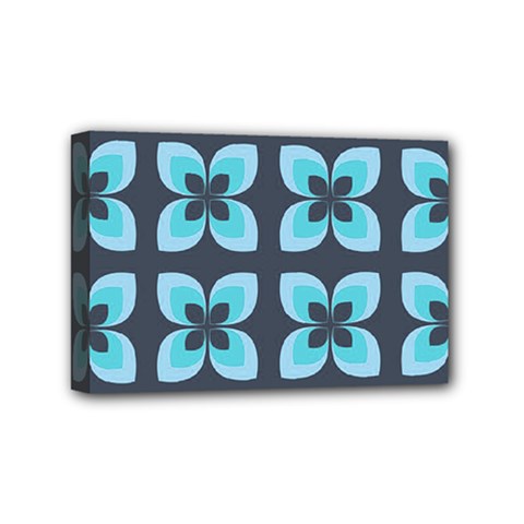 Retro Flower Blue Mini Canvas 6  X 4  (stretched)