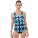 Retro Flower Blue Cut-Out Back One Piece Swimsuit View1