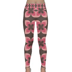 Retro Flower Pink Brown Classic Yoga Leggings by snowwhitegirl