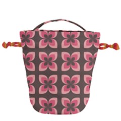 Retro Flower Pink Brown Drawstring Bucket Bag