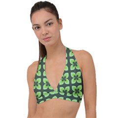 Retro Flower Green Halter Plunge Bikini Top by snowwhitegirl
