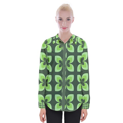 Retro Flower Green Womens Long Sleeve Shirt by snowwhitegirl